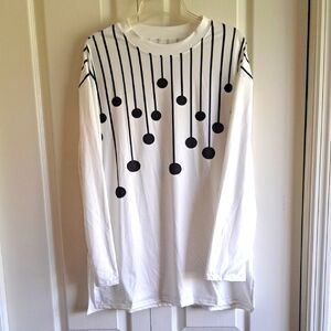 White Long Sleeve Shirt with Black Dot Pattern